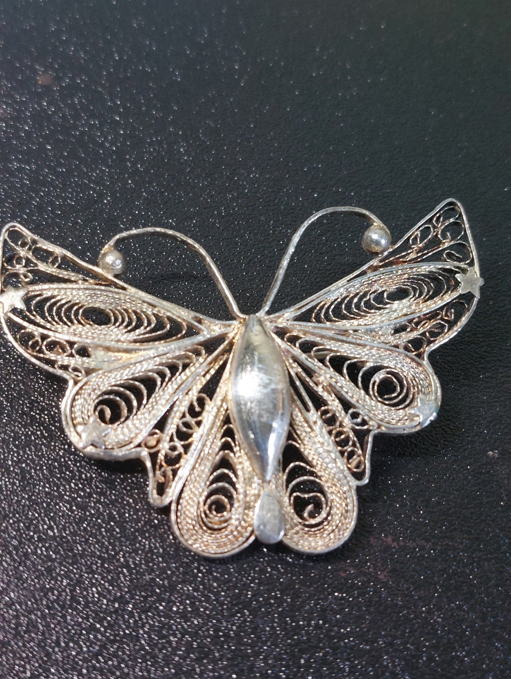 Vintage Spun Silver Filigree Butterfly 2.25" Brooch, Estate Jewelry
